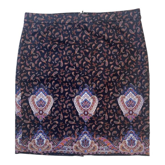 J Crew The Pencil Skirt Women Black Medallion Paisley Print SZ 14-Lined-Business - Picture 3 of 9